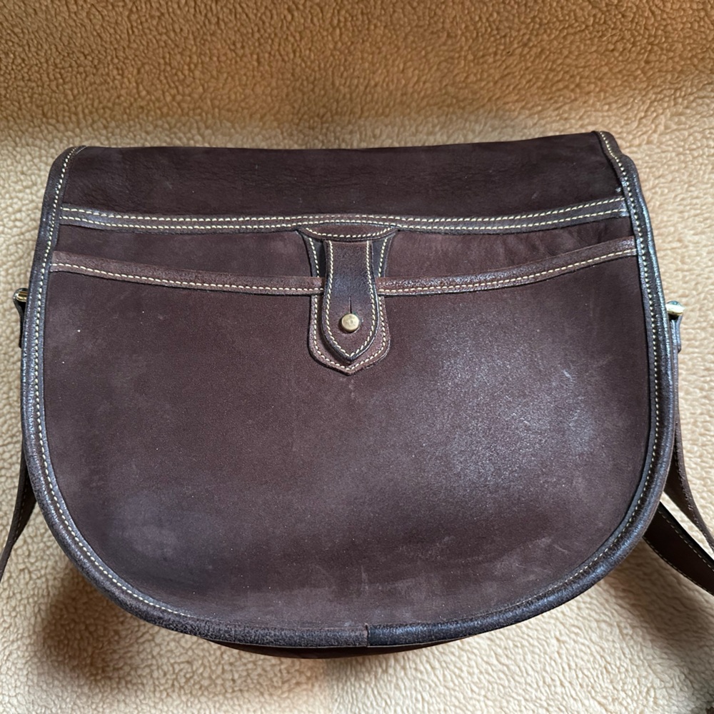 Dooney & Bourke Vintage Brown Suede Leather Saddle bag crossbody purse - Picture 2 of 11